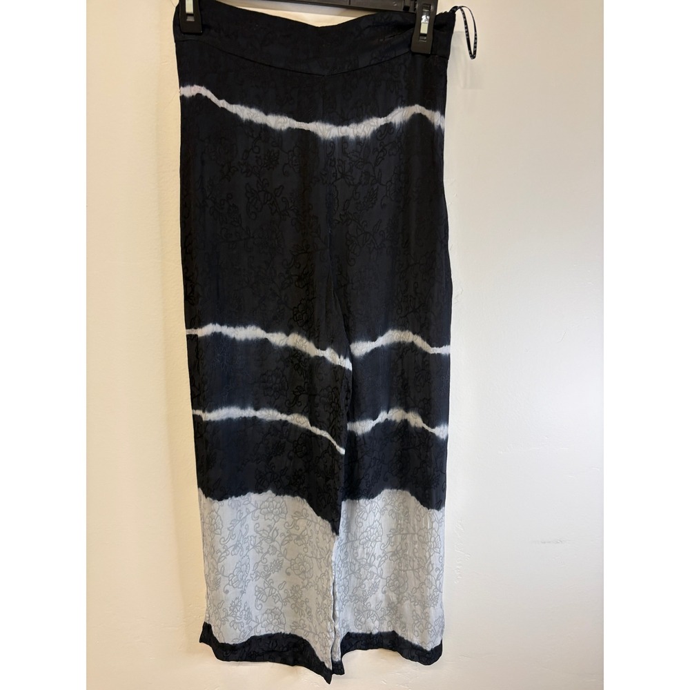 Zara Woman Black White Tie Dye Floral Jacquard Wide Leg Pants XS High Rise